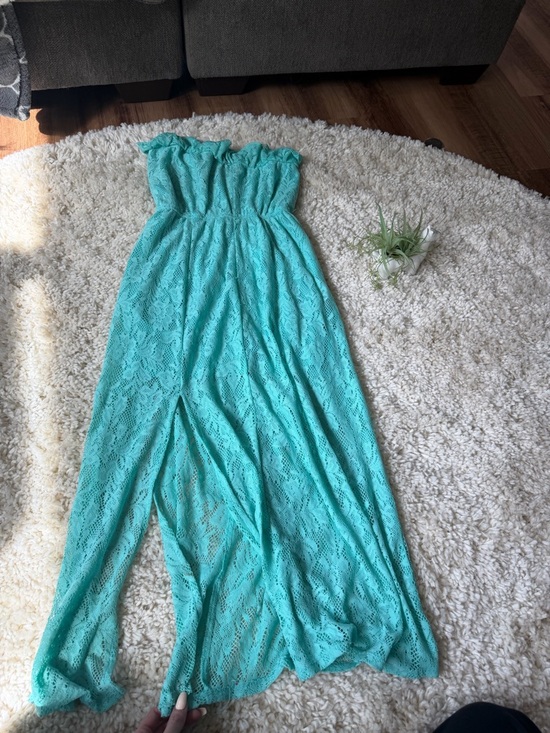 Speechless Dresses & Skirts - Speechless strapless y2k, vintage slotted Lace Maxi Dress in Aqua Blue